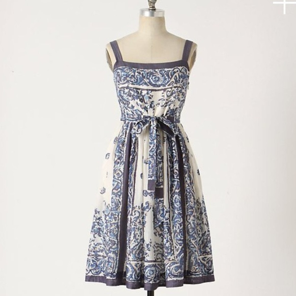 Maeve for Anthropologie Catmint Purple, Blue & White Dress in Size 6